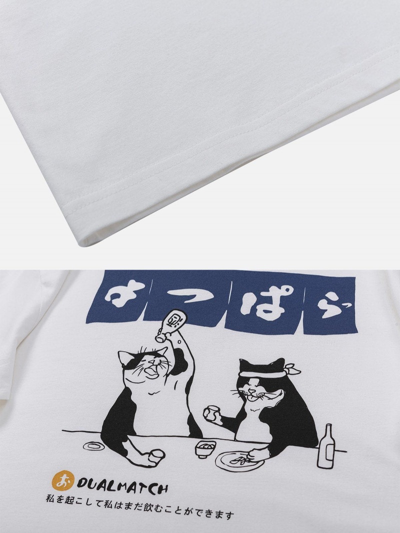 T Shirts Aelfric Eden The Cat After Travail Print Tee Blanche | KSP-58526283